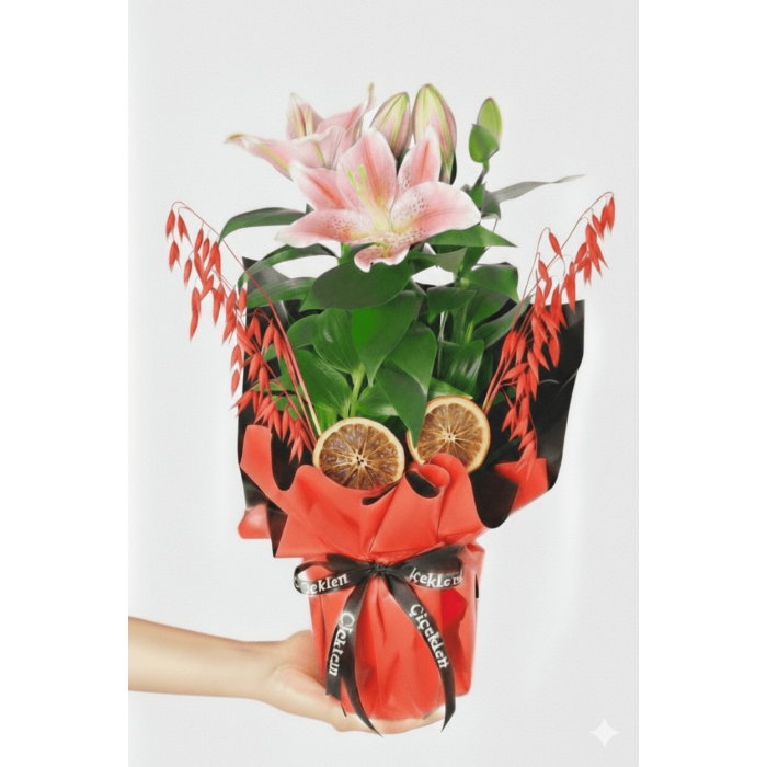 Saksıda pembe kokulu lilyum