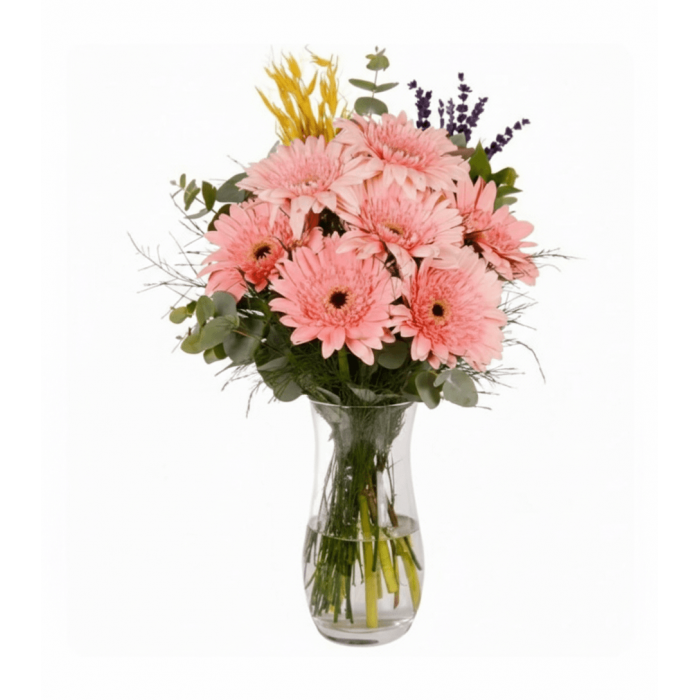 7 pembe gerbera vazoda 