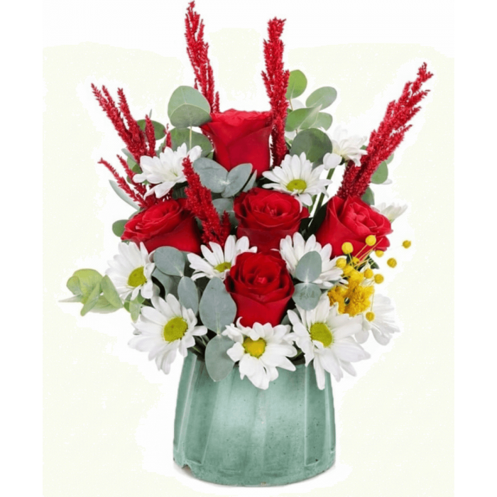 5 kırmızı gül&papatya arajmanı