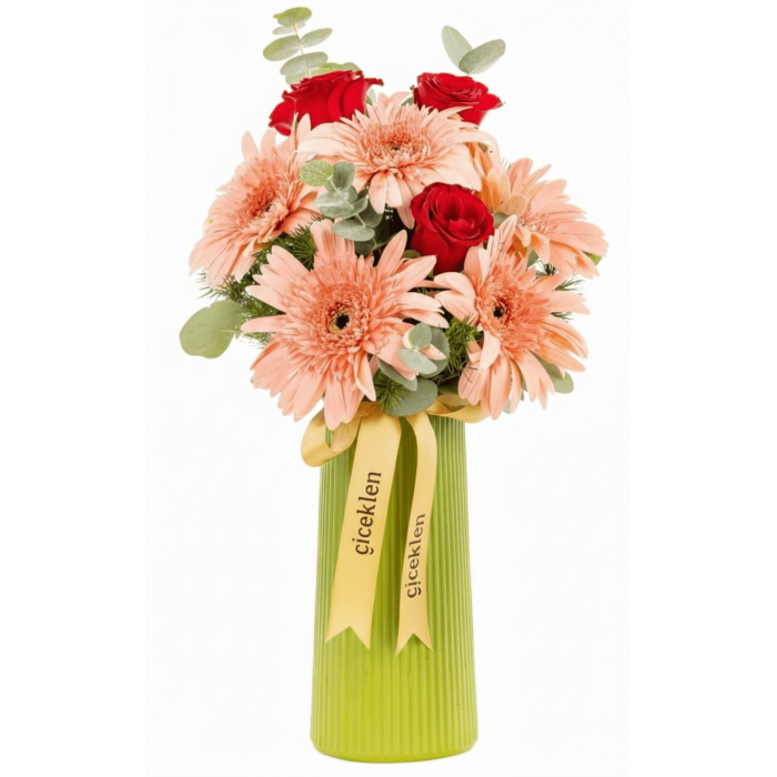 kırmızı gül & pembe gerbera arajmanı
