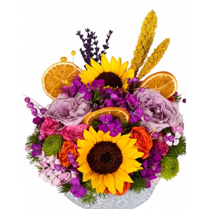 Lila gül&Ayçiçeği arajmanı